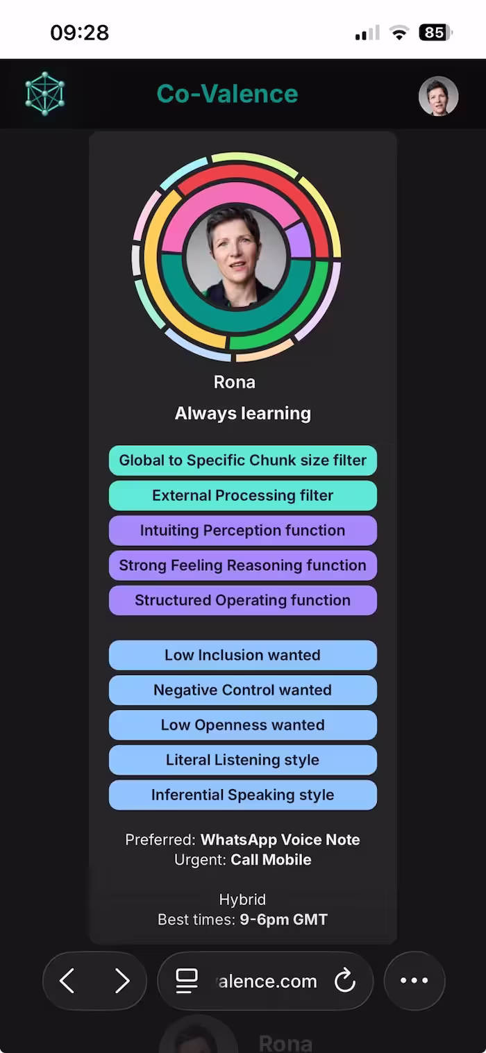 Co-Valence app on a phone